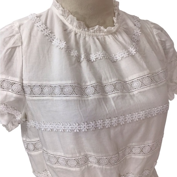 J Crew White Daisy Chain Lace Peplum Puff Sleeve Cotton Blouse Size XS - Picture 6 of 8